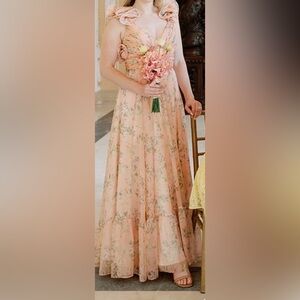 Mac Duggal Peach Floral Maxi Dress